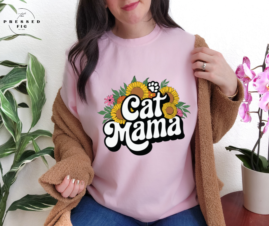 Cat Mama Sunflower Graphic Tee