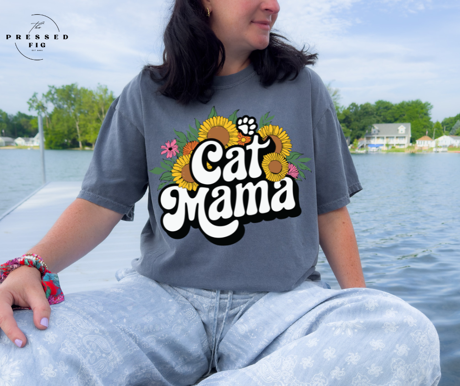 Cat Mama Sunflower Graphic Tee
