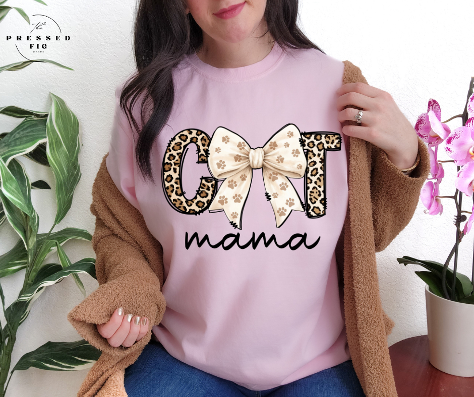 Leopard Bow Cat Mama Tee