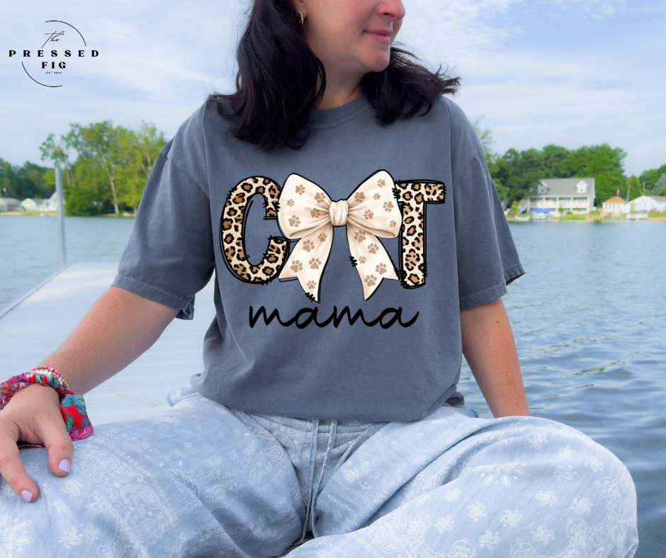 Leopard Bow Cat Mama Tee