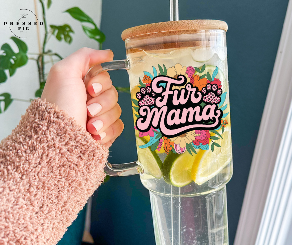 Fur Mama Floral Glass Cup