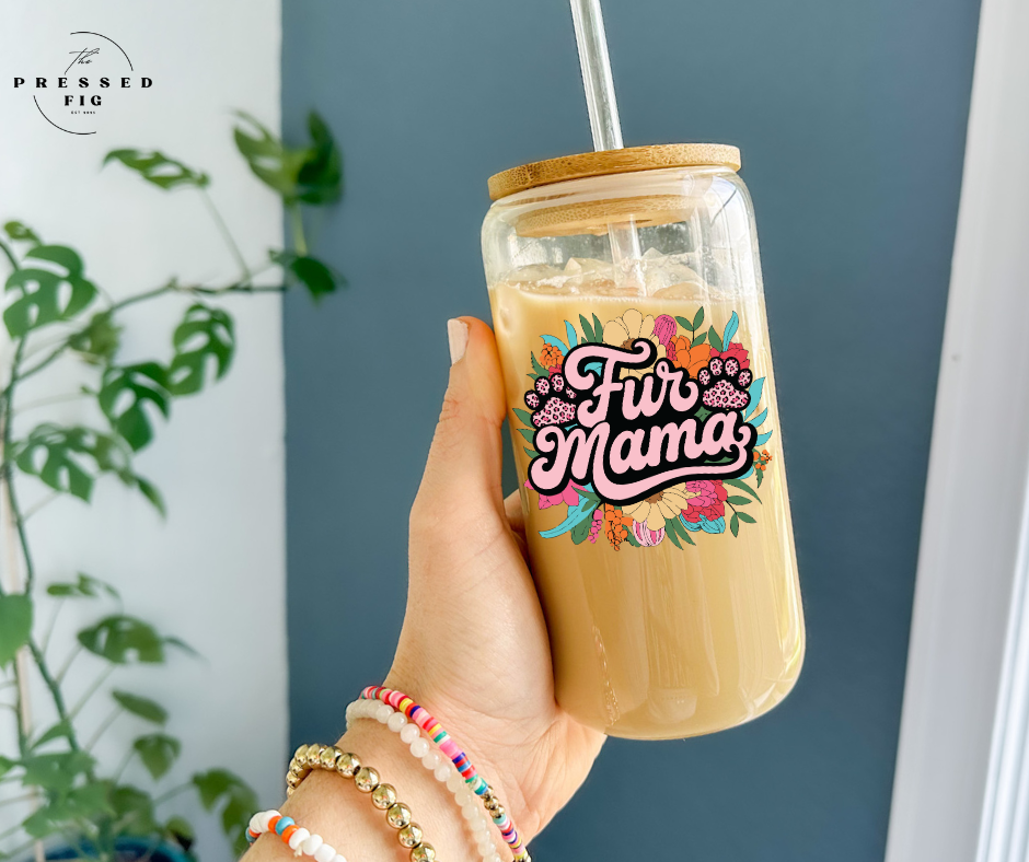 Fur Mama Floral Glass Cup