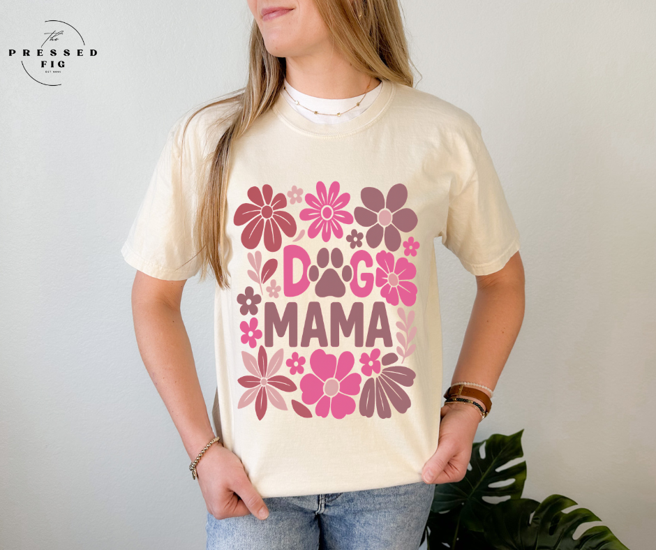 Pink Retro Floral Dog Mama Tee
