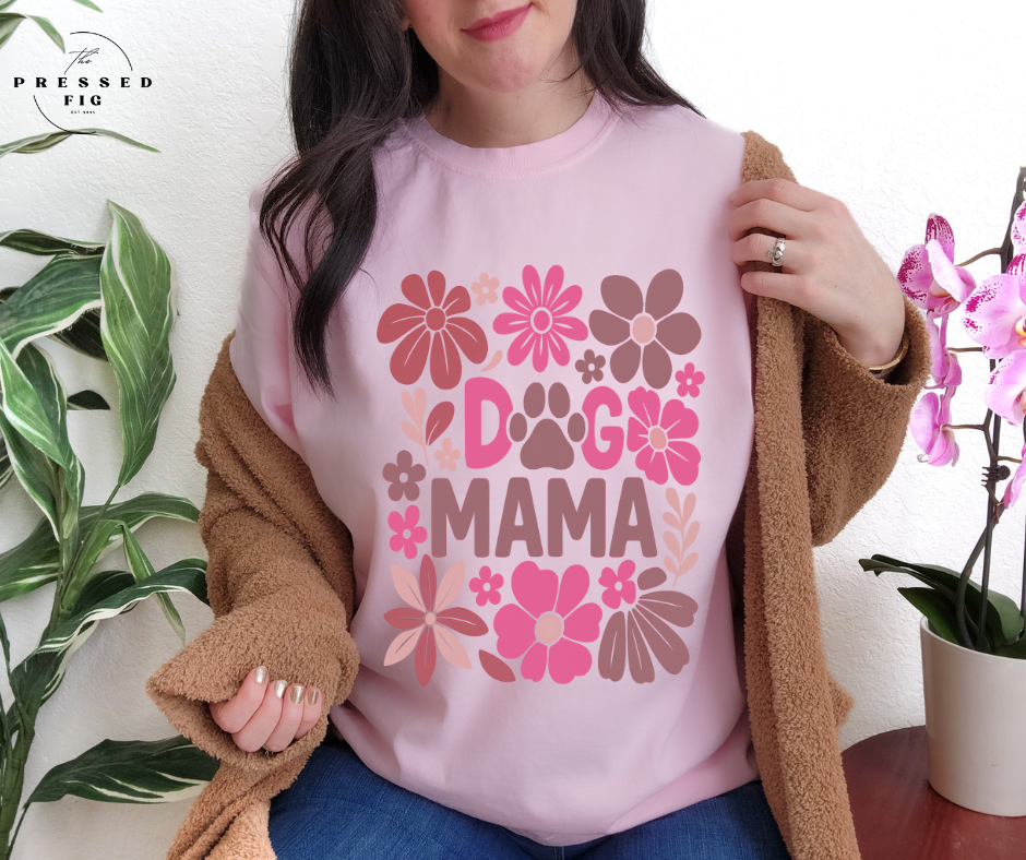 Pink Retro Floral Dog Mama Tee