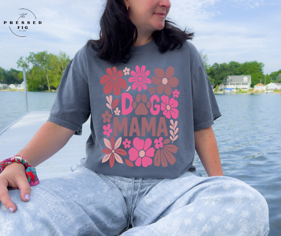 Pink Retro Floral Dog Mama Tee