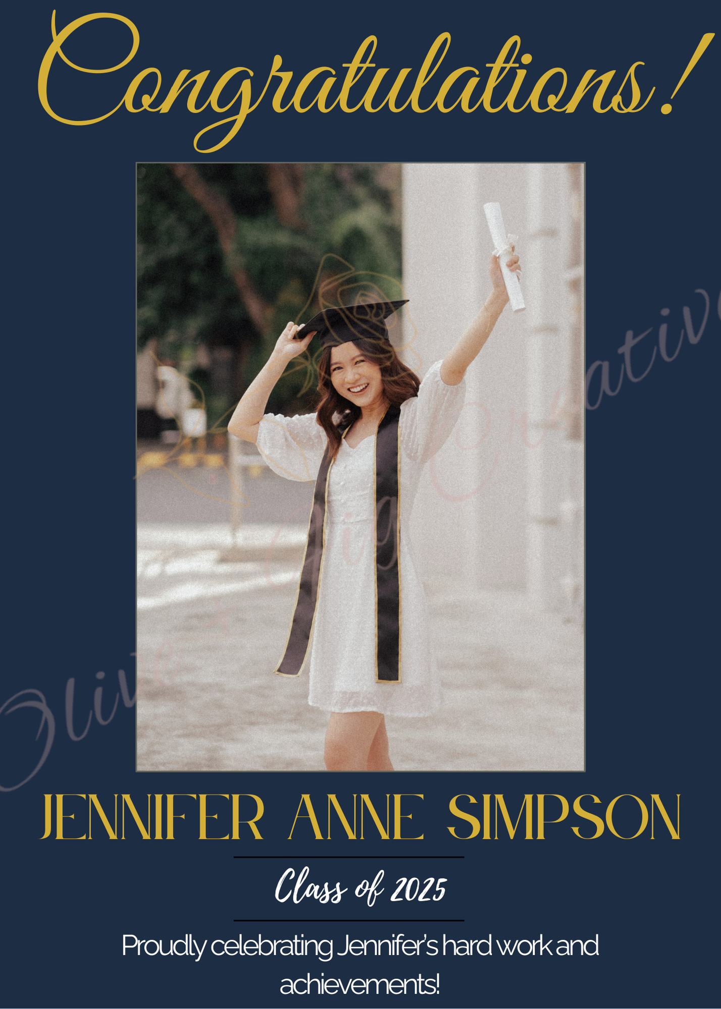 Classic Luxe Graduation Announcement – Navy & Gold Elegance