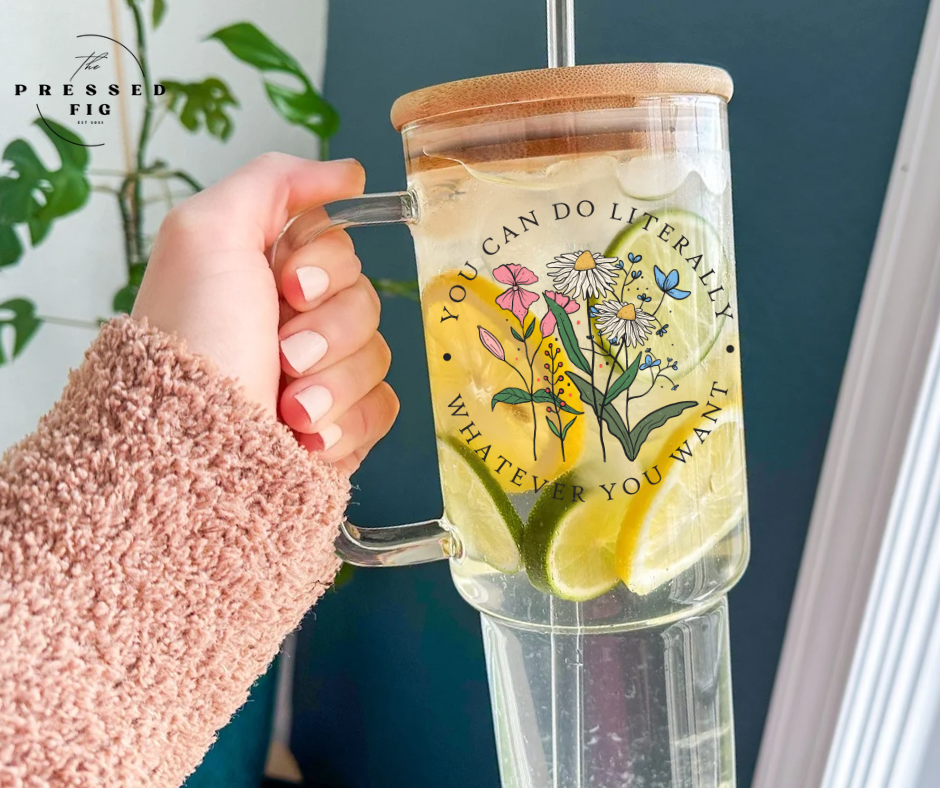 Cozycore Floral Glass Cup – Choose Peace or Do Whatever