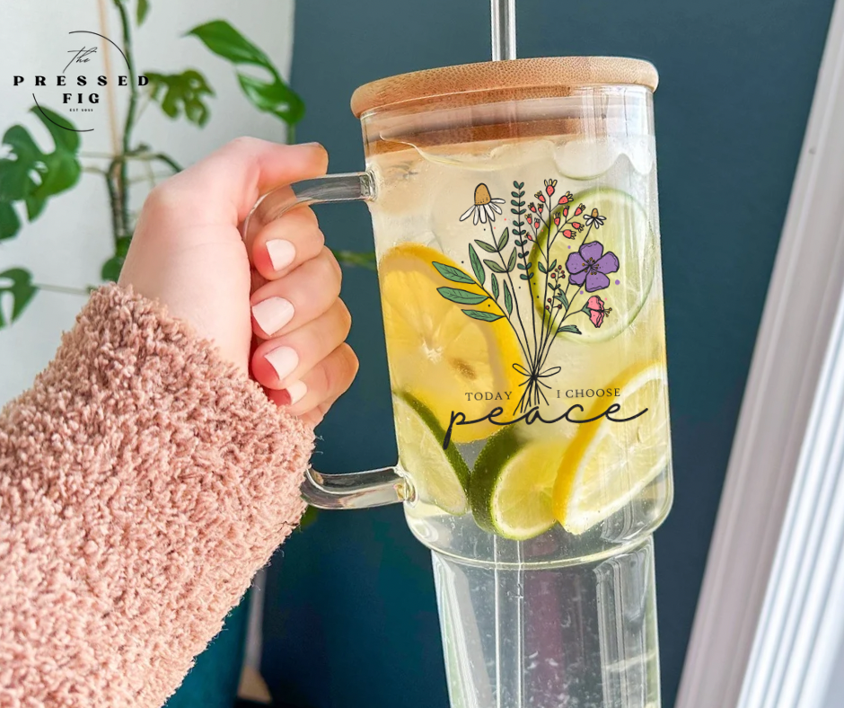 Cozycore Floral Glass Cup – Choose Peace or Do Whatever