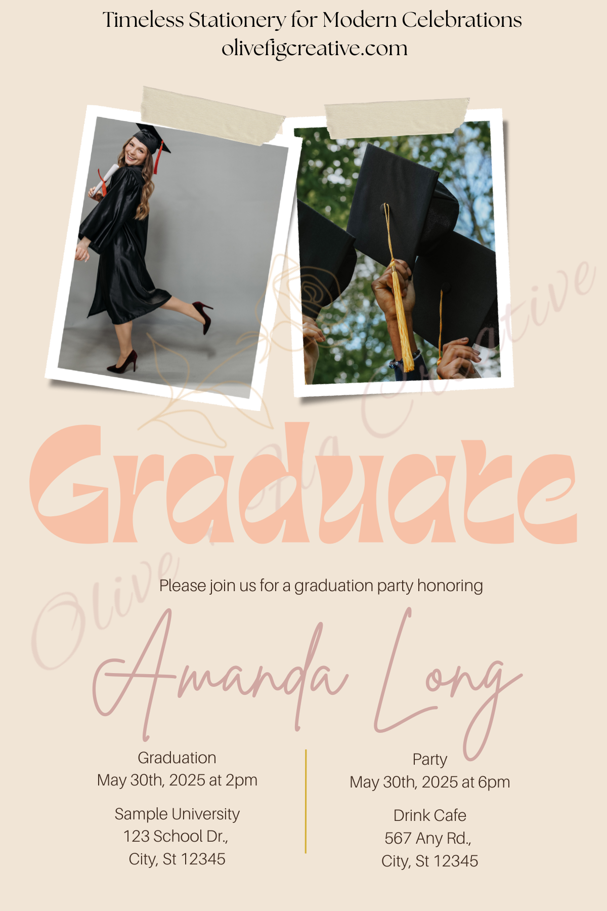 Retro Luxe Graduation Invitation – Blush & Beige Photo