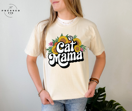 Cat Mama Sunflower Graphic Tee