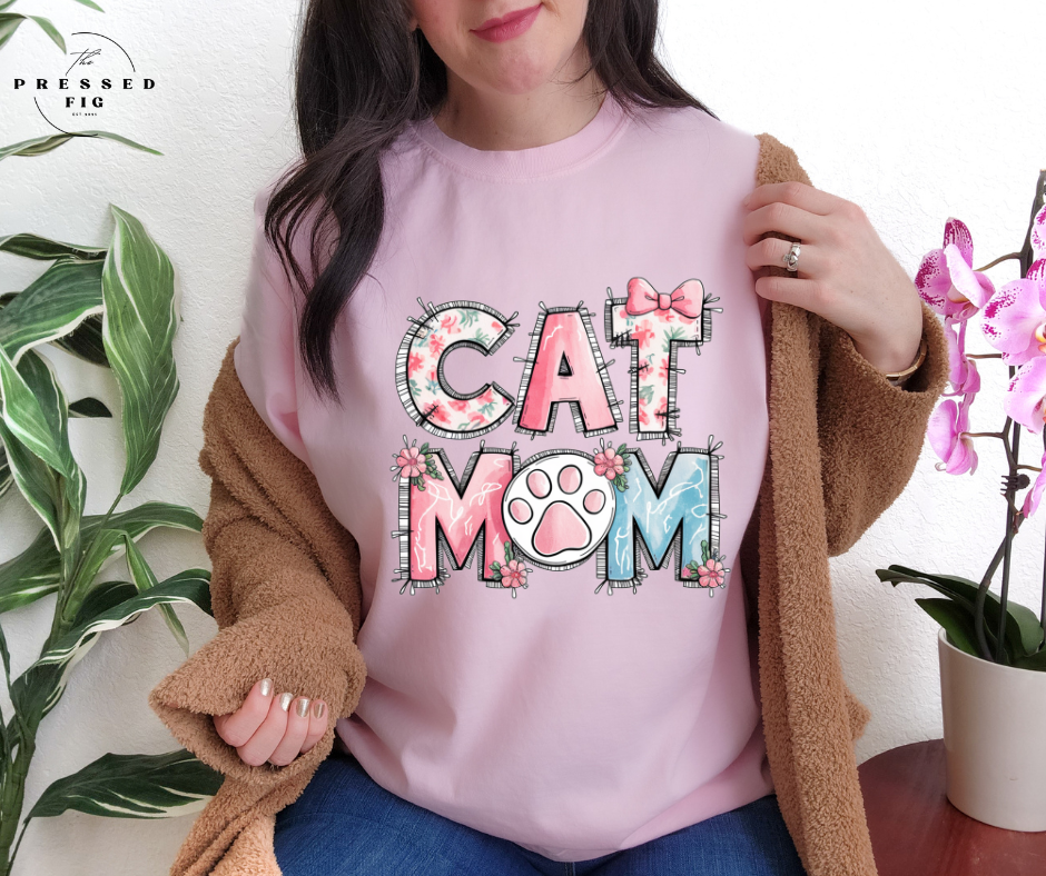Floral Cat Mom Graphic Tee