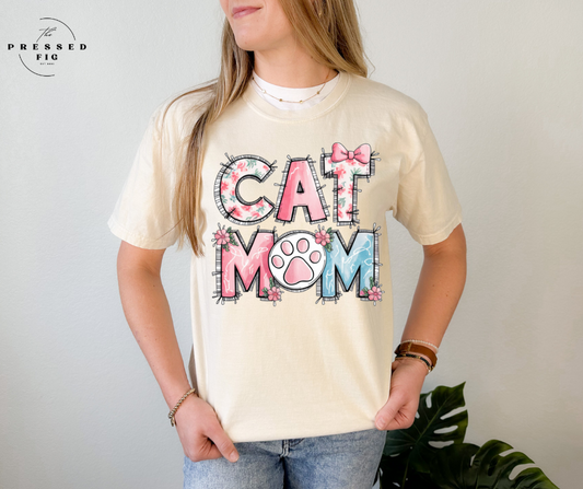 Floral Cat Mom Graphic Tee