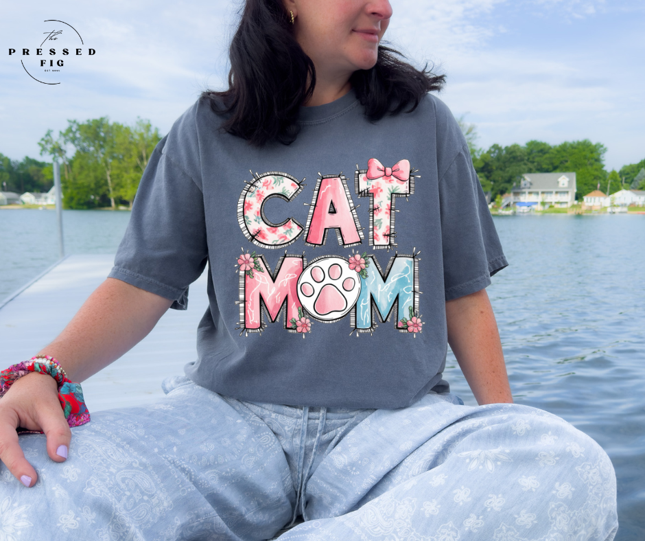 Floral Cat Mom Graphic Tee