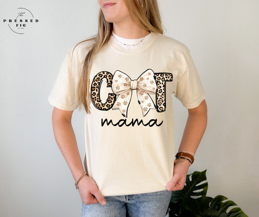 Leopard Bow Cat Mama Tee