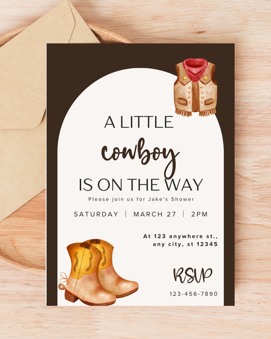 A Little Cowboy is on the Way Baby Shower Invitation