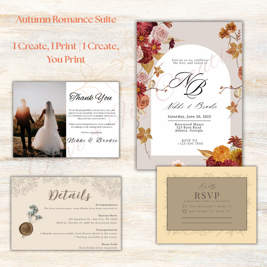 Autumn Romance Wedding Invitation Suite – Warm Florals & Regal Details