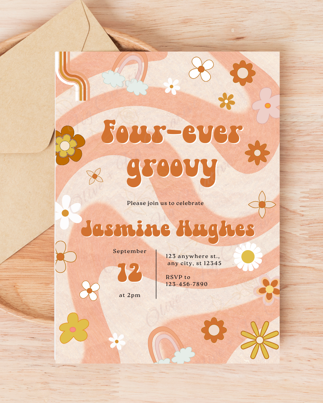 Four-Ever Groovy Birthday Invitation