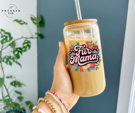 Fur Mama Floral Glass Cup