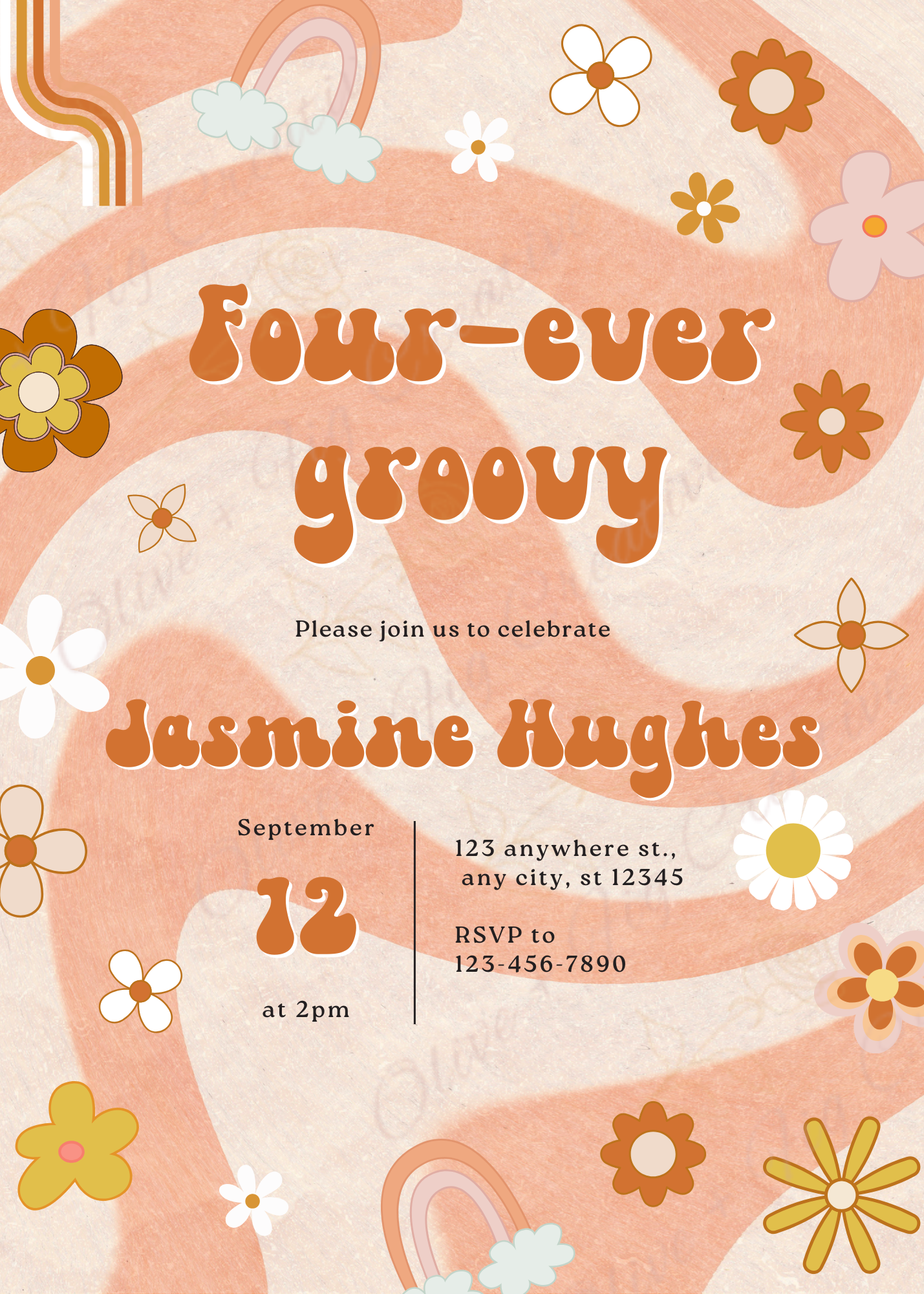 Four-Ever Groovy Birthday Invitation