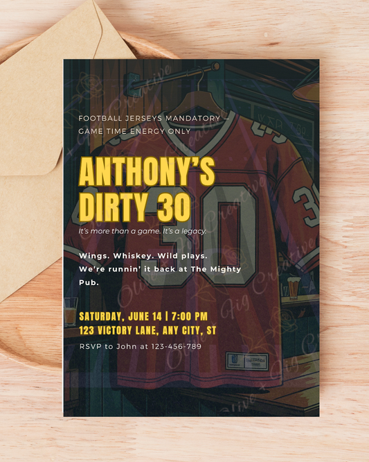 Dirty 30 Football Birthday Invitation – Game Day Theme