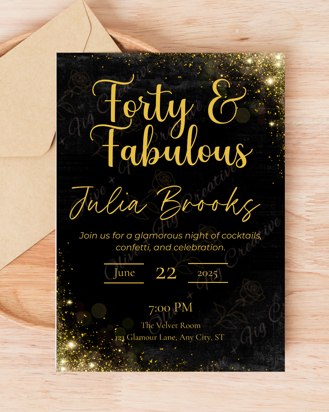 Forty & Fabulous Glam Birthday Invitation – Black & Gold