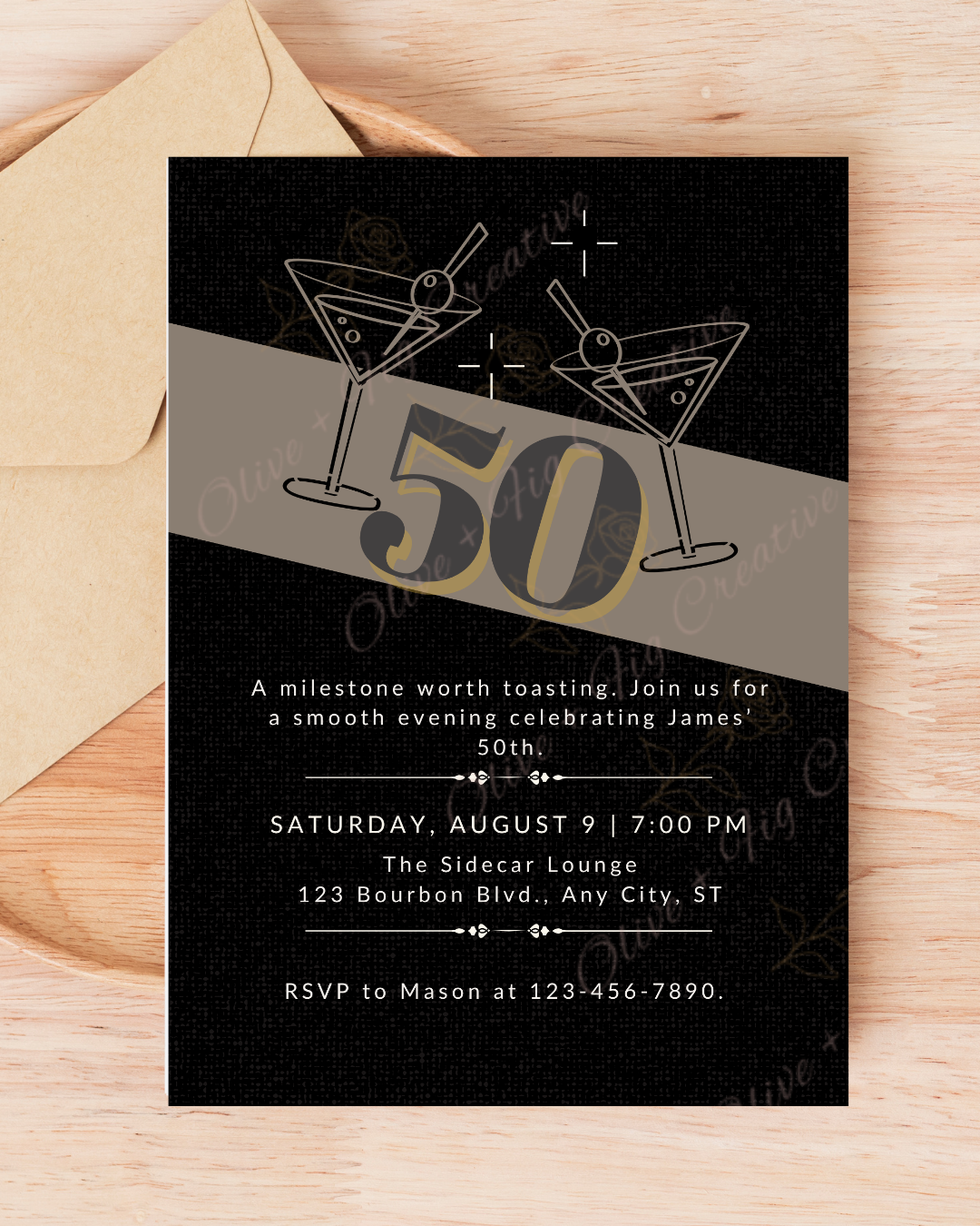 Classy 50th Birthday Invitation – Martini & Modern Vibes
