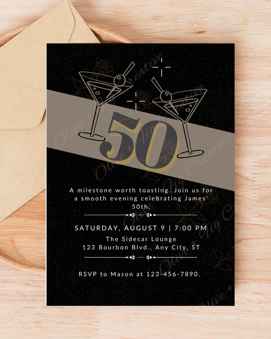 Classy 50th Birthday Invitation – Martini & Modern Vibes