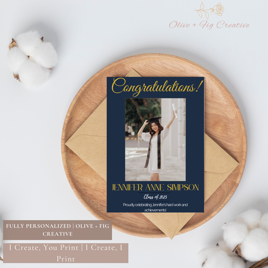 Classic Luxe Graduation Announcement – Navy & Gold Elegance