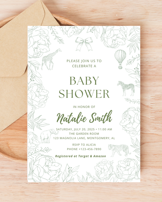 Elegant Safari Baby Shower Invitation