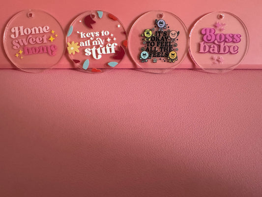 Acrylic Keychain Charms – Bold, Sweet & Sassy Vibes