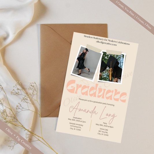 Retro Luxe Graduation Invitation – Blush & Beige Photo
